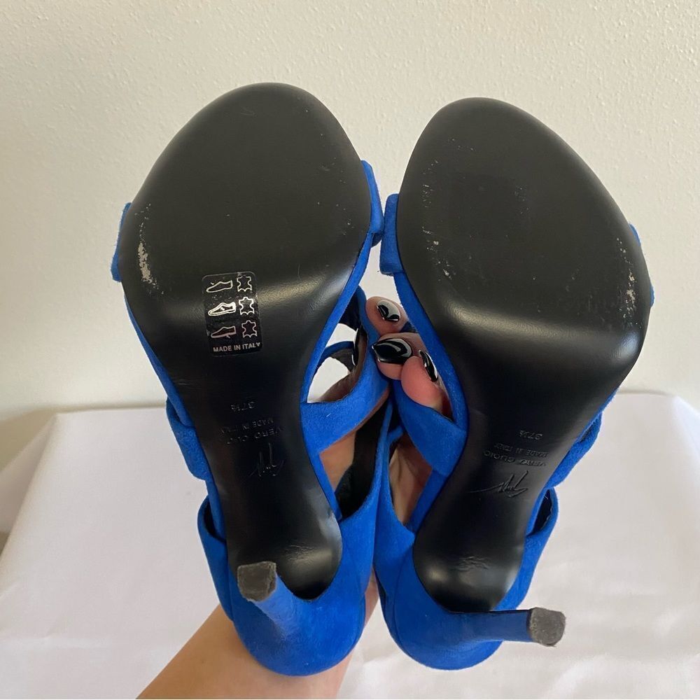 GIUSEPPE ZANOTTI Blue Suede Strappy Slingback Heels - Picture 10 of 10